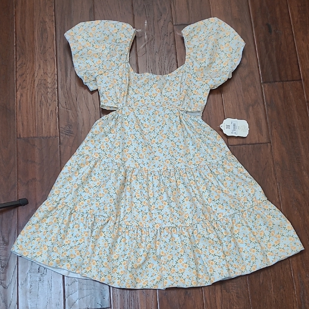 NWT Altar'd State Light Blue Floral Dress with Side Cutouts size Small